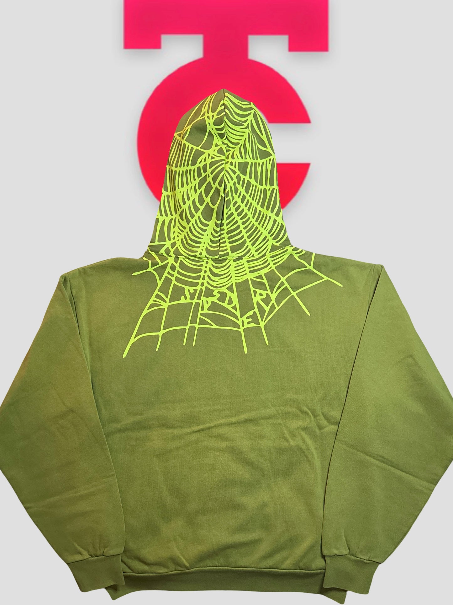 Sp5der Webbed Hood Olive Green Hoodie