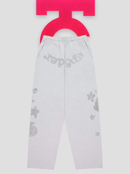 Sp5der Rhinestone Beluga V2 Wide Leg Sweatpants