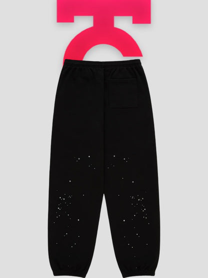Sp5der Rhinestone Silk Sweatpants Black
