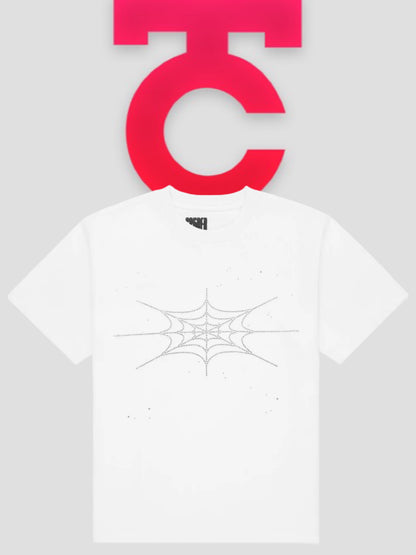 Sp5der Rhinestone Silk Tee White