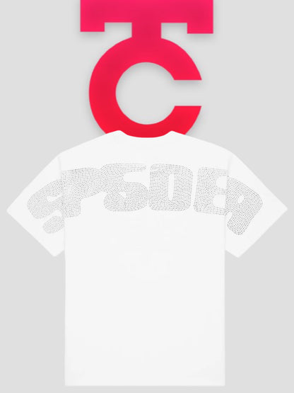 Sp5der Rhinestone Silk Tee White