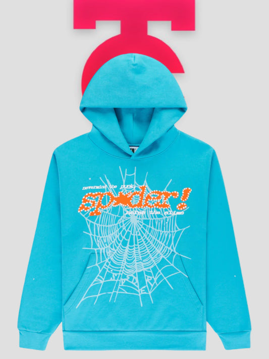 Sp5der Punk V2 Hoodie Cyan / Orange