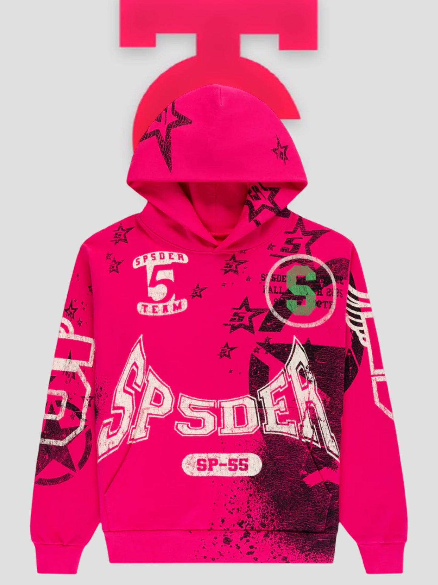 Sp5der Stencil Hoodie Pink