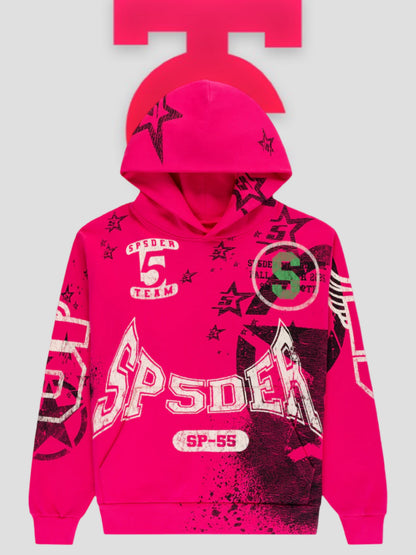 Sp5der Stencil Hoodie Pink