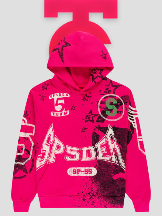 Sp5der Stencil Hoodie Pink