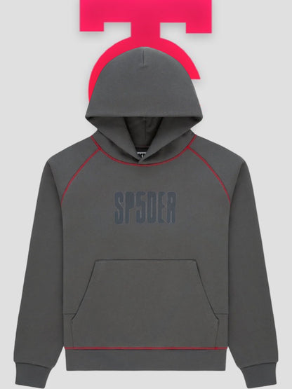 Sp5der Archive Contrast Hoodie Grey