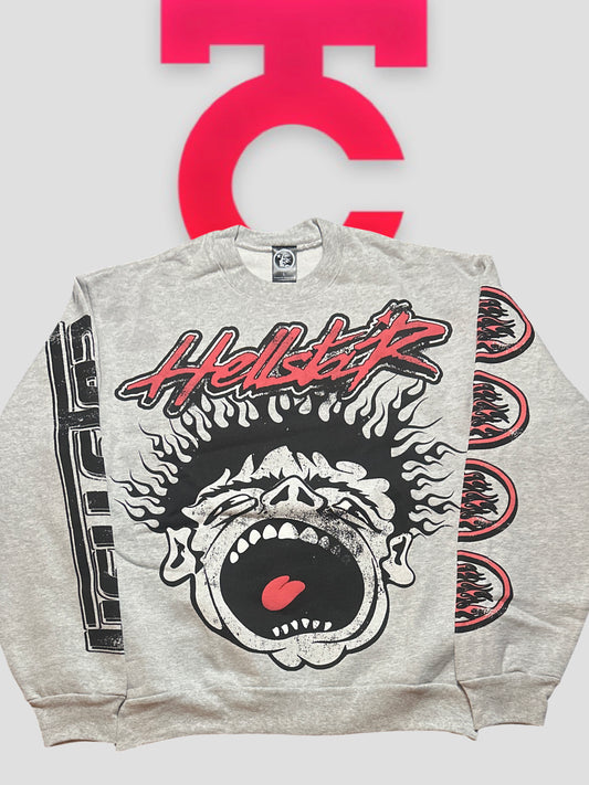 Hellstar Overseas Exclusive Records Crewneck Heather Grey