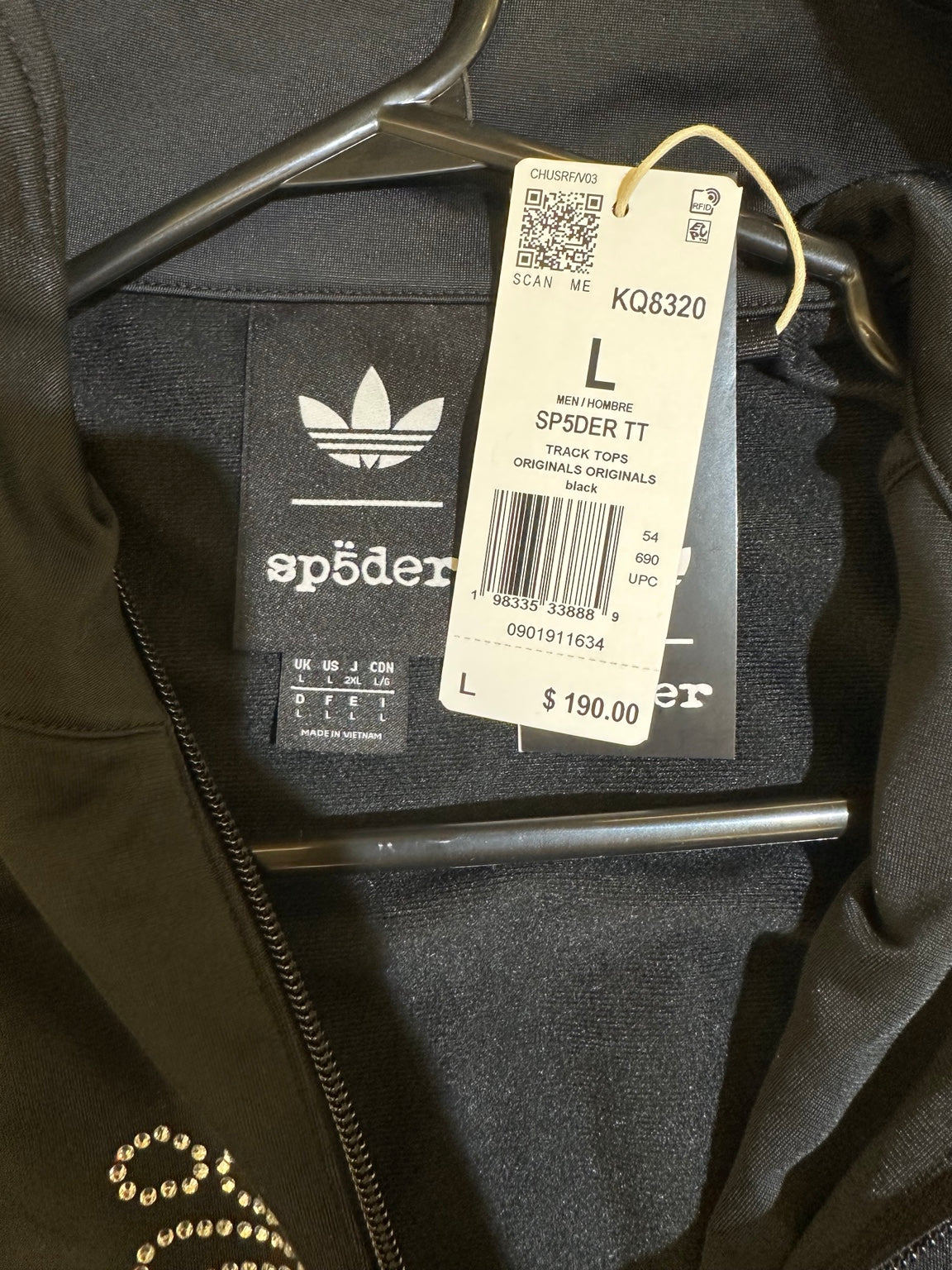 Sp5der x adidas Track Jacket Black size and retail tag Large