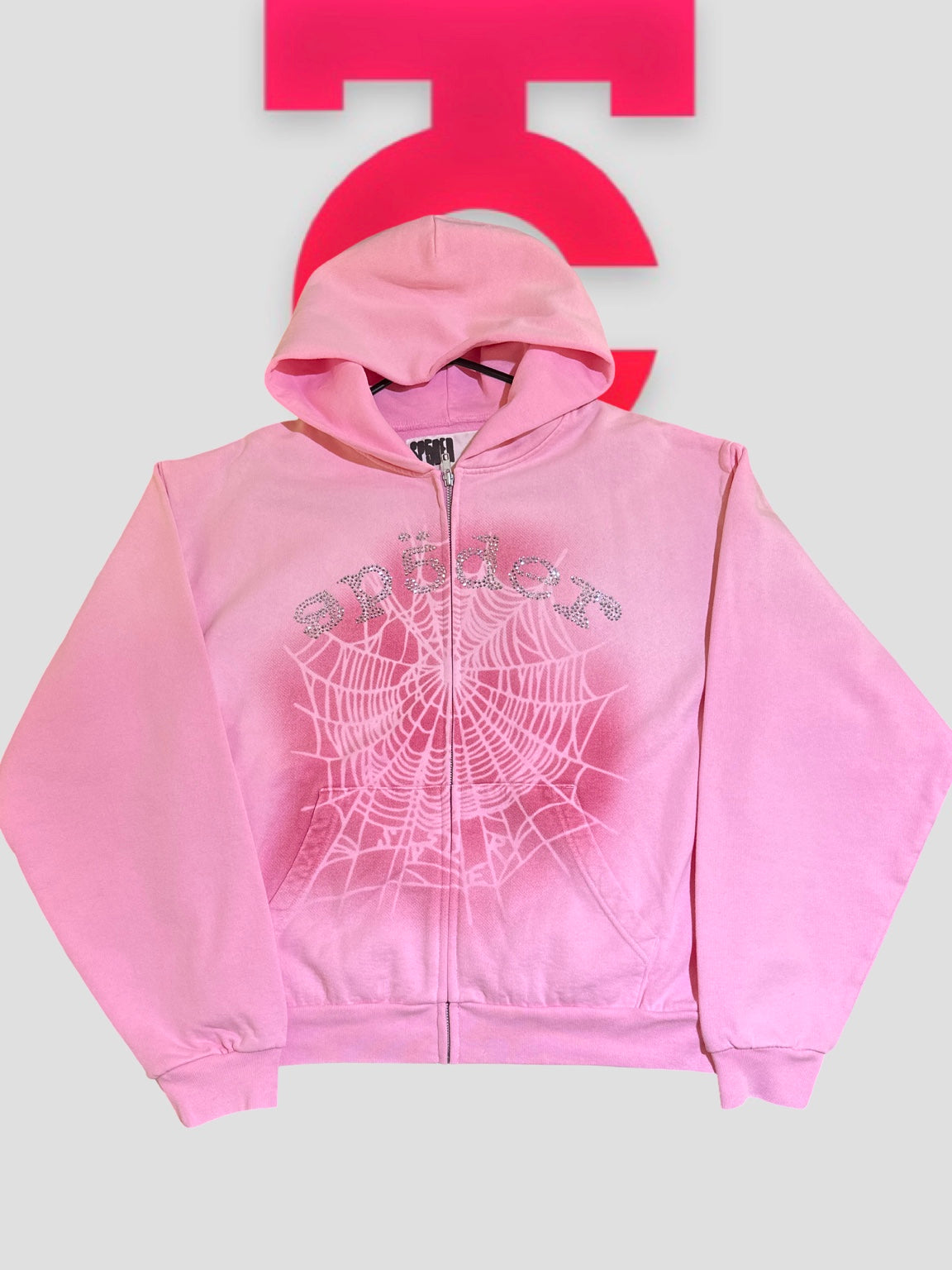 Sp5der Pink OG Web Rhinestone Zip Up cover