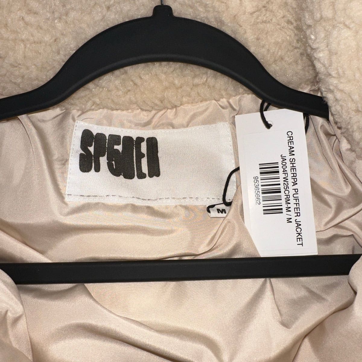 Sp5der Sherpa Puffer Jacket Cream neck tag size Medium