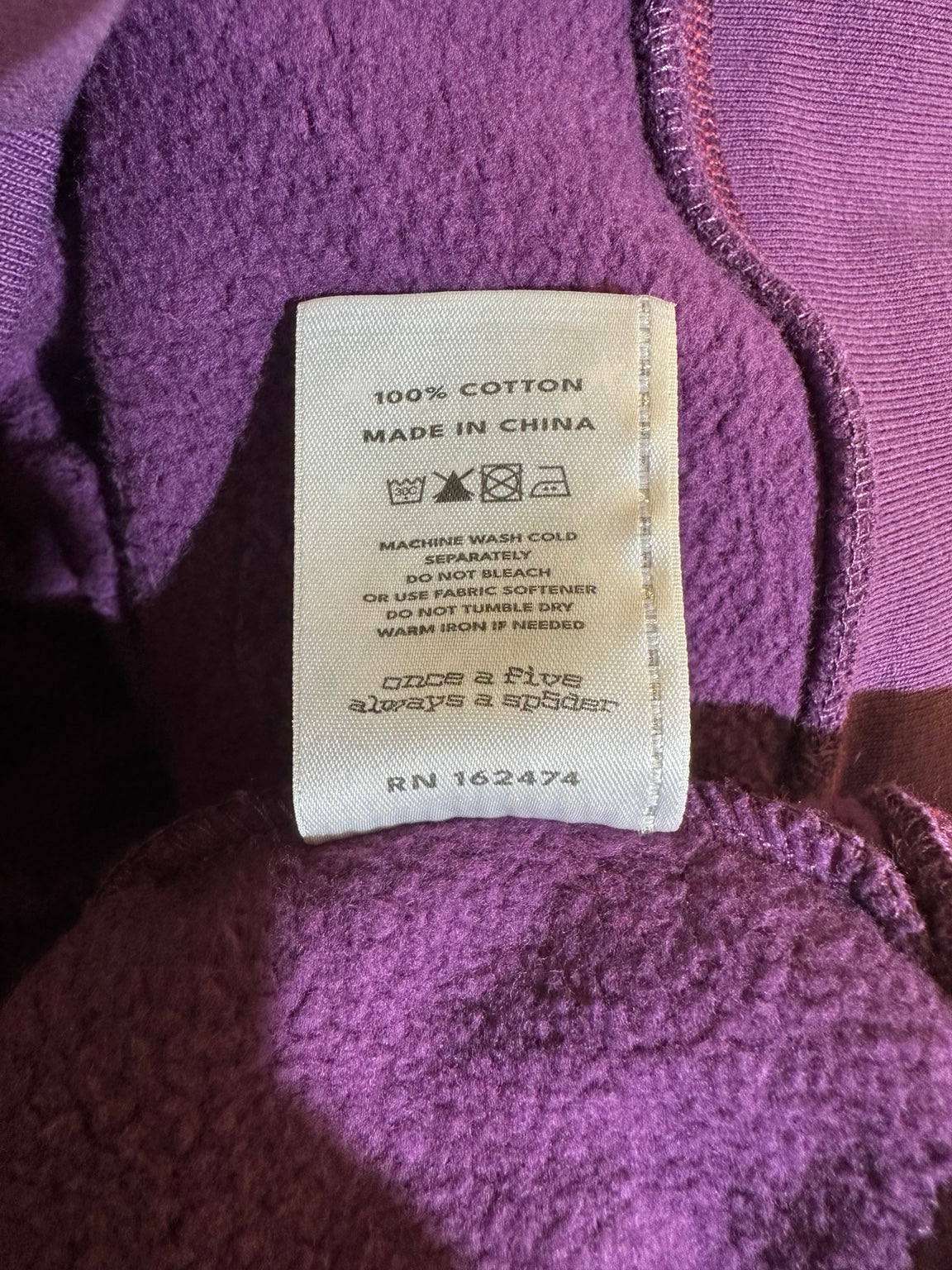 Sp5der Splat Collision Hoodie Purple care tag